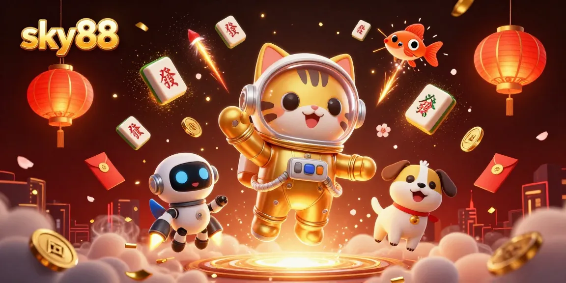 Engage with sky88's vibrant casino universe amidst animated space elements and golden treasures.