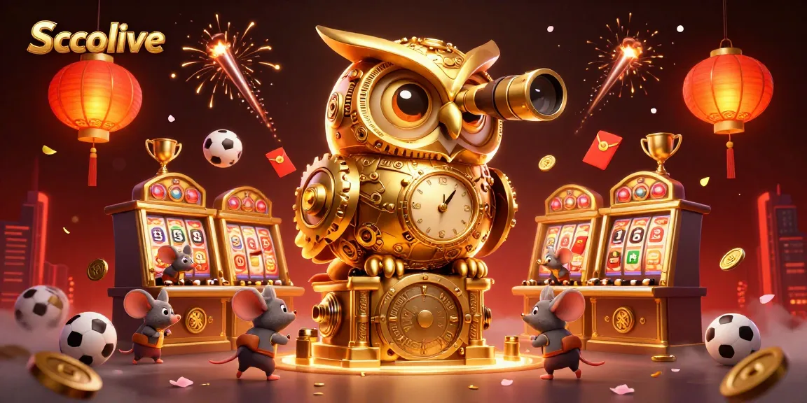 Socolive elevates sports betting excitement with a vibrant 3D scene of a clockwork owl, dynamic sports elements, and festive colors.